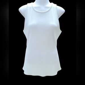 White House Black Market Forme White Ribbed Stretch Tank Top Size Large